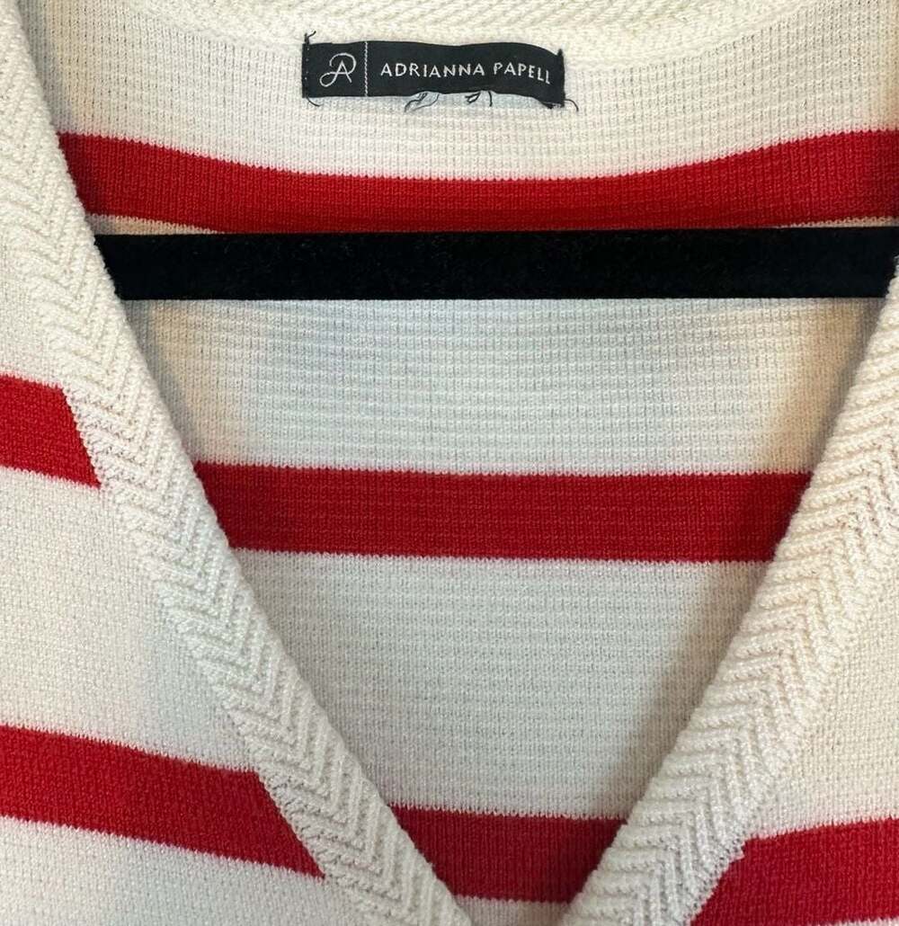 Adrianna Papell Knit Vest Red White Striped Gold Button V-Neck - Picture 4 of 4